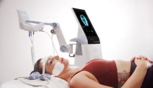 EMFACE HIFES technology in use on a woman's face