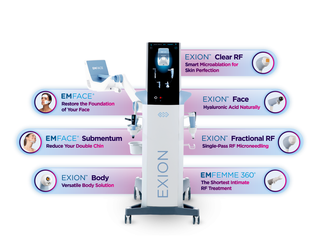 The full EXION treatment platform workstation showing EmFace and Exion applicators - Springs Body Sculpting, Colorado Springs
